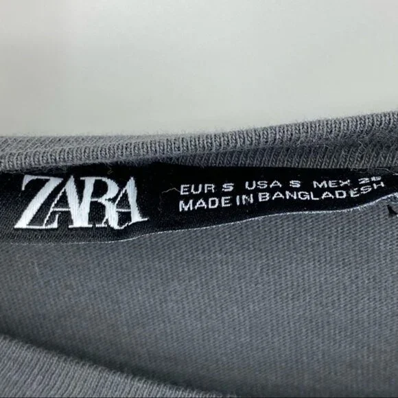 Zara Peplum Long Sleeve Elastic Cuff 100% Cotton Gray Size Small - Picture 4 of 5